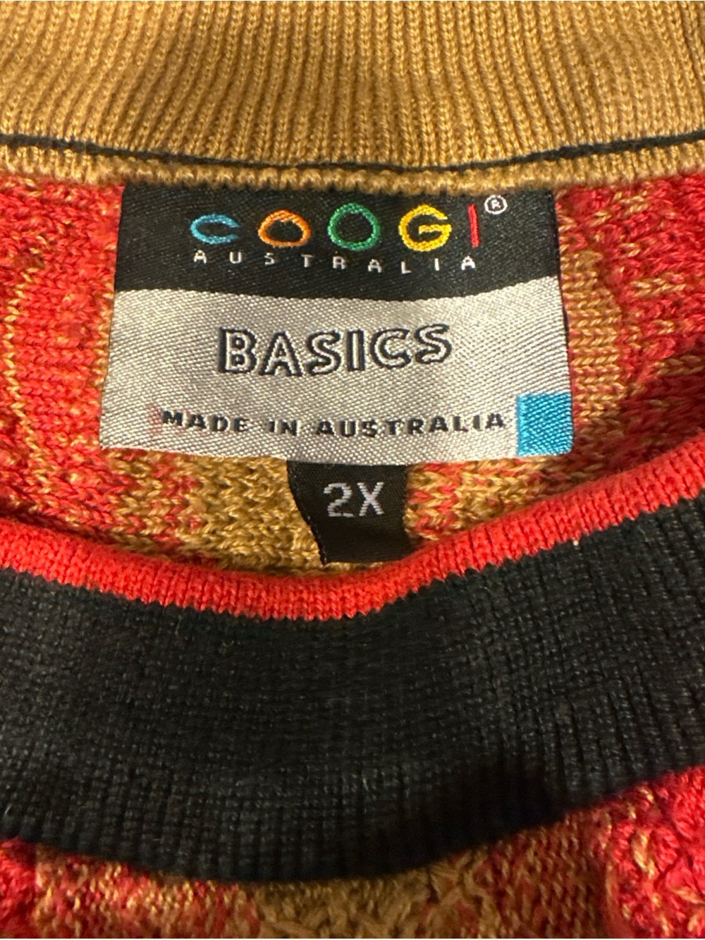 Vintage COOGI Australia Basics 3D Knit Big Logo Sweater Black Red Mens 2X - Picture 3 of 5